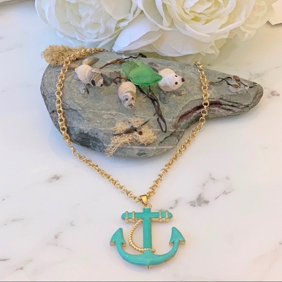 Nautical Anchor Aqua/Gold Tone Pendant Necklace - Picture 3 of 5